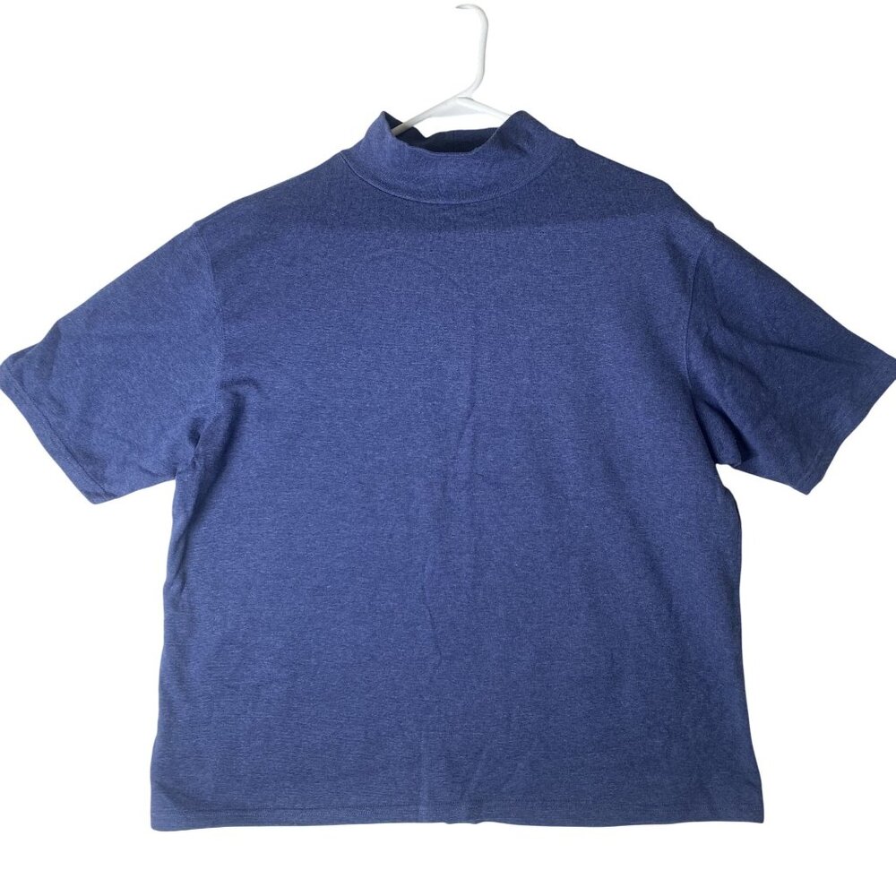 Croft & Barrow Top Womens Plus Size 1X Blue Short Sleeve Mock Turtleneck Cotton‎